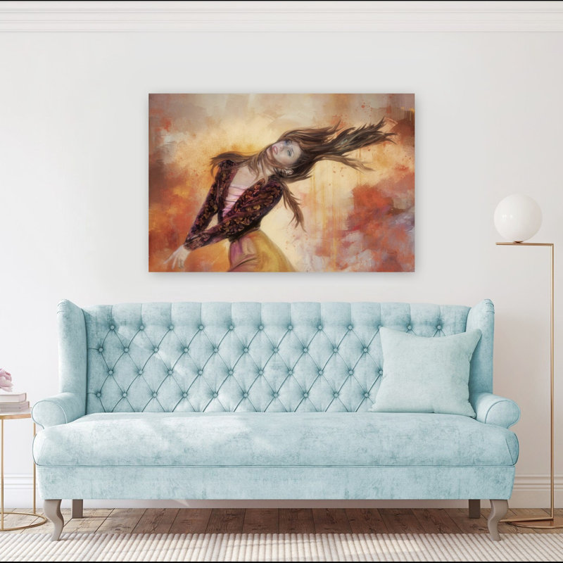 Portrait abstrait contemporain vibrant avec des cheveux en mouvement - Impression d'art mural, H 40 po x l 60 po