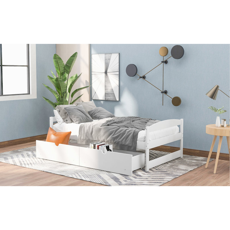 Lit plateforme simple Exquise, blanc avec espace de tiroir - Taille de lit pratique et polyvalente