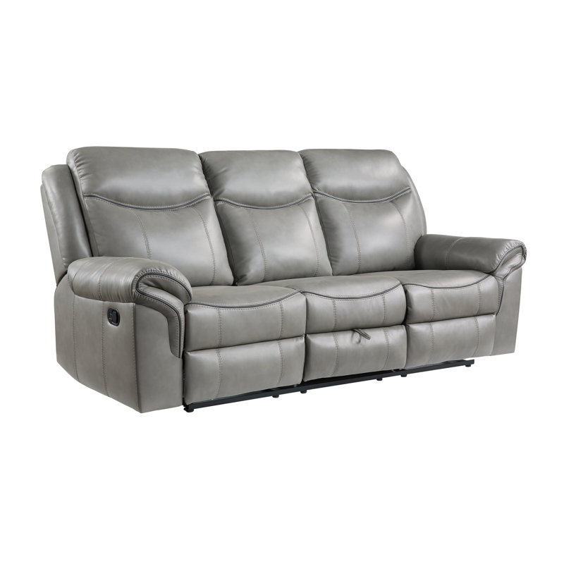 Bayshore 88.5" Modern & Contemporary Faux Leather Double Reclining Sofa with Integrated Drop-Down Console, Hidden Storage Drawer