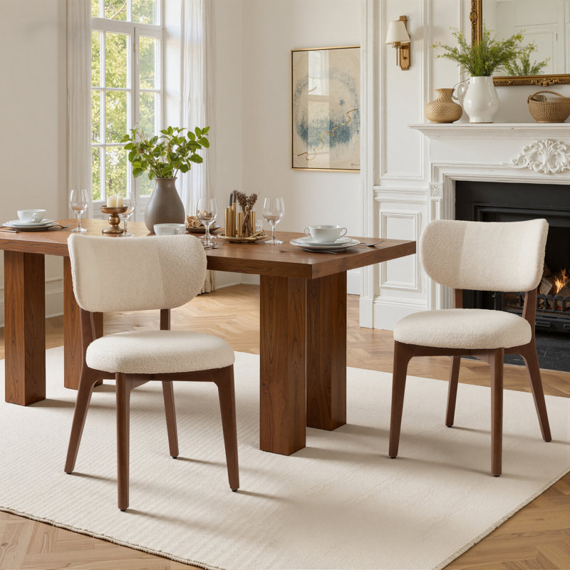 19.69'' H Boucle Fabric Upholstered Solid Wood Dining Side Chair