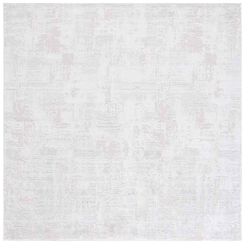 Ivory and Light Grey Abstract Square Area Rug