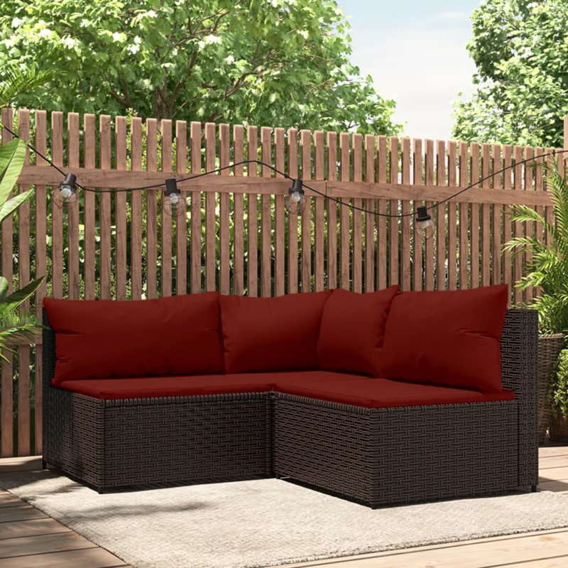 Bedingfield 24.8'' Wide Square Patio Sectional Set with Cushions, Brown, Red