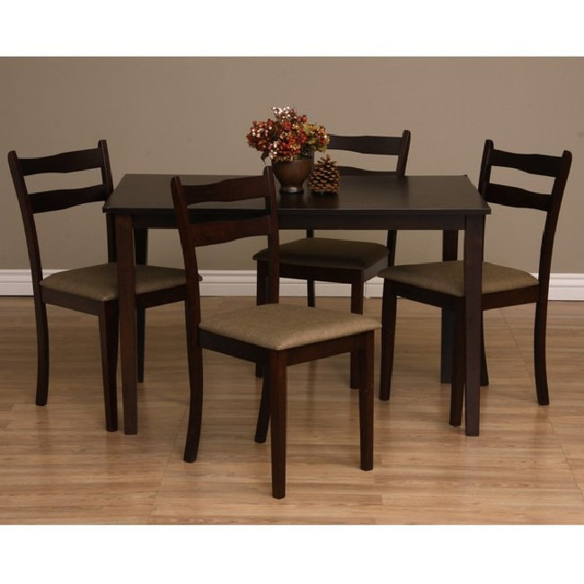 Gaillac Solid Wood Top Four Leg Dining Set, Latte