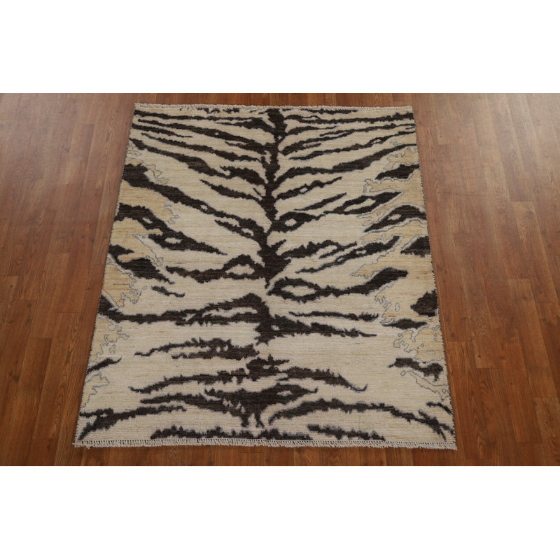 One-of-a-Kind 4'0" X 4'9" New Age Wool Area Rug in Beige