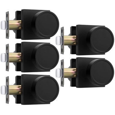 Matte Black Door Knobs Passage, Closet Door Knob Zinc Alloy, Contemporary Black Interior Door Knobs for Hallway, 5 Pack