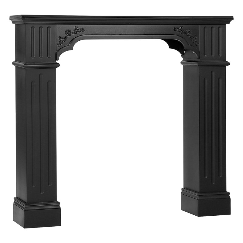 Black Fireplace Mantel, Rustic Freestanding Surround Mantel For Fireplace With Decorative Pattern, Wooden Mantle With Leg For Living Room, Anti-Tipping & Waterproof, 43.27" W X 39.67" H