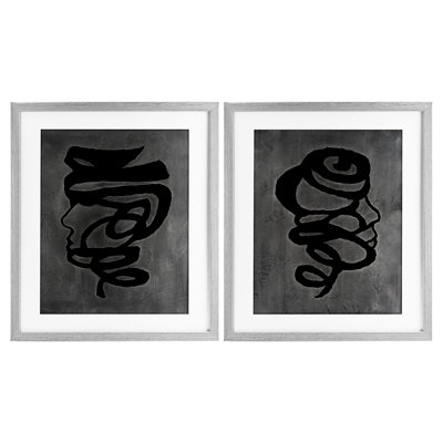 Coil Portraits on Grey 2pc Framed Print Under Glass Set, design by Vanna Lam