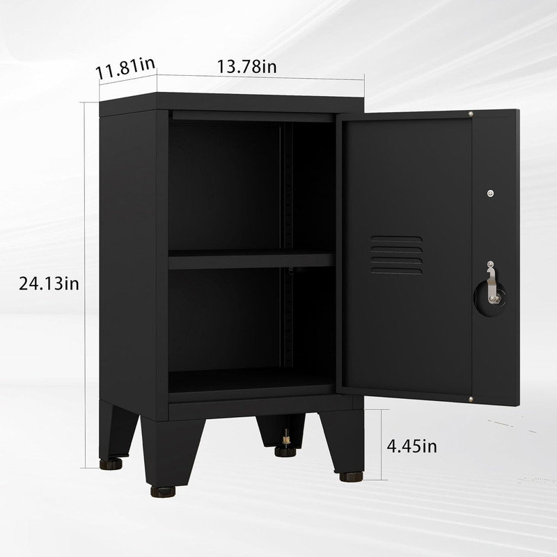 Petite armoire de rangement en métal avec serrure et tablette réglable, Noir
