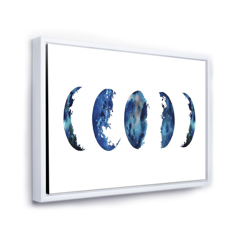 Moon Phases - reproduction de cadre flottant sur toile, H 24 po x l 32 po x P 1 po, Cadre blanc