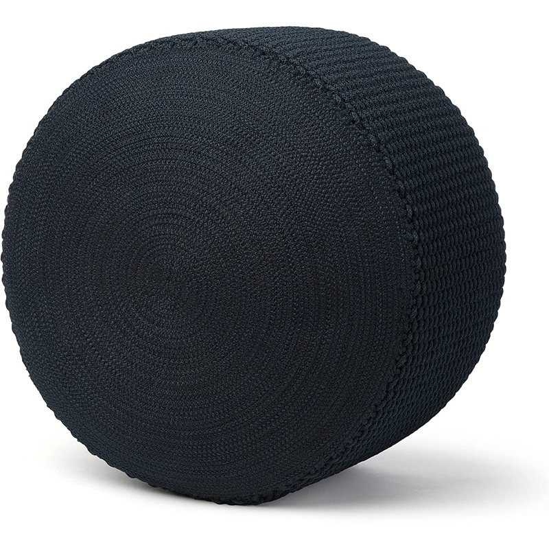 Upholstered Pouf, Navy Cotton Blend
