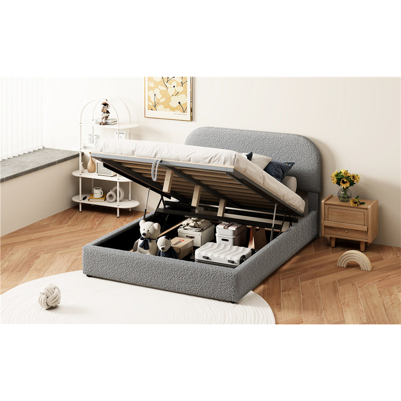 Lit plateforme tapissier Smooth avec option de rangement hydraulique dans des tons gris gracieux