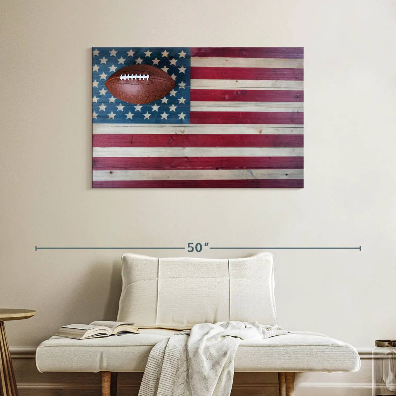 Drapeau américain et football de Borges, H 26 po x l 39 po