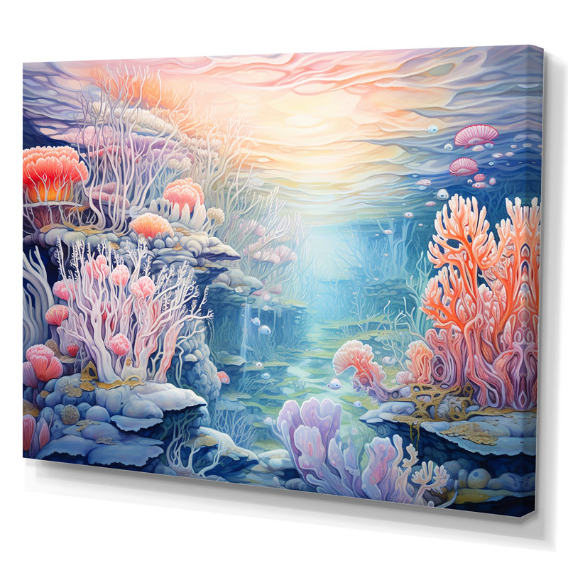 «Turquoise and Pink Underwater World I», reproduction sur toile, H 16 po x l 32 po x P 1 po, Toile tendue