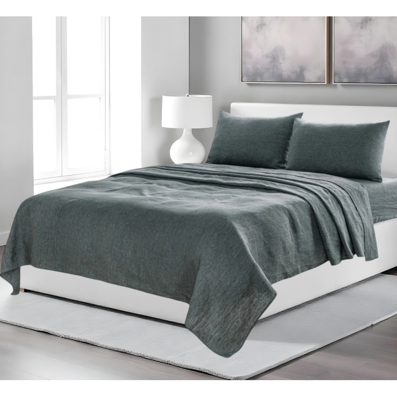 Four Piece Slate Gray Linen Sheet Set