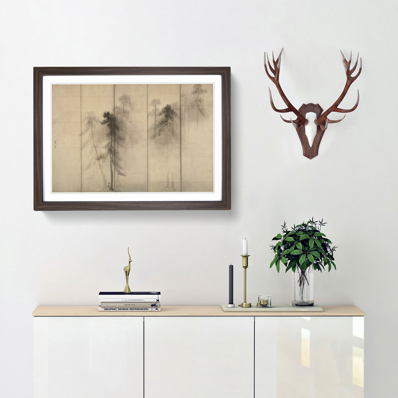 Pine Trees by Hasegawa Tohaku - Picture Frame Painting Print, 36cm H x 48cm W x 2cm D, Walnut Framed