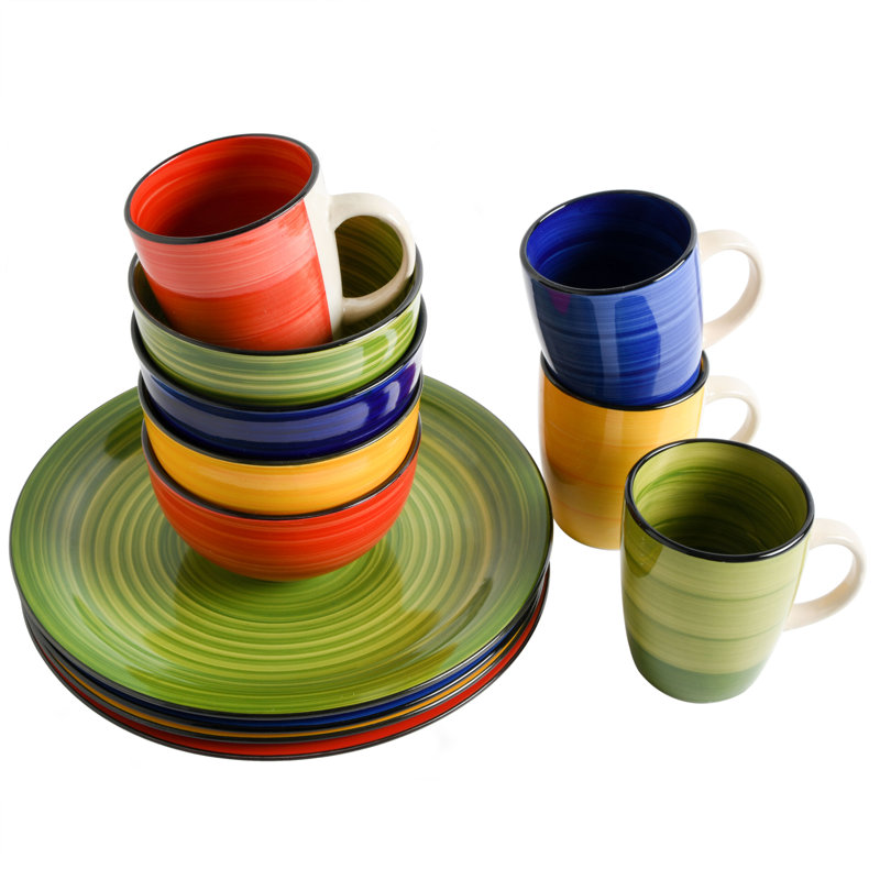 Service de table 12 pièces Gibson Home Color Vibes - 4 couleurs assorties, Bleu; vert; rouge; jaune
