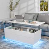 Aviad Lift Top Coffee Table with Multifunctional RGB LED Lights, Hidden Compartment and Drawers