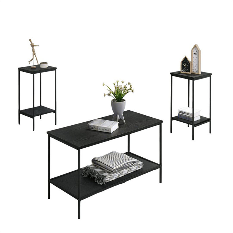 Ensemble de table rustique 3 pièces Table basse 1 table de bout 2 tables de bout style minimaliste, Noir