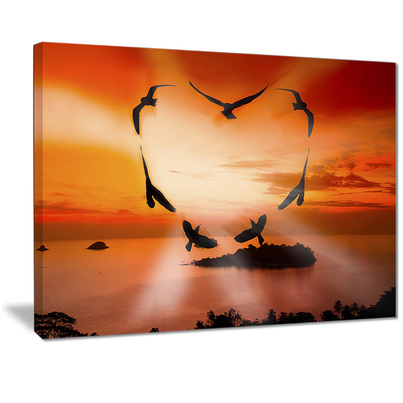 « oiseau cœur au coucher de soleil », impression sur toile, H 20 po x l 20 po x P 1 po