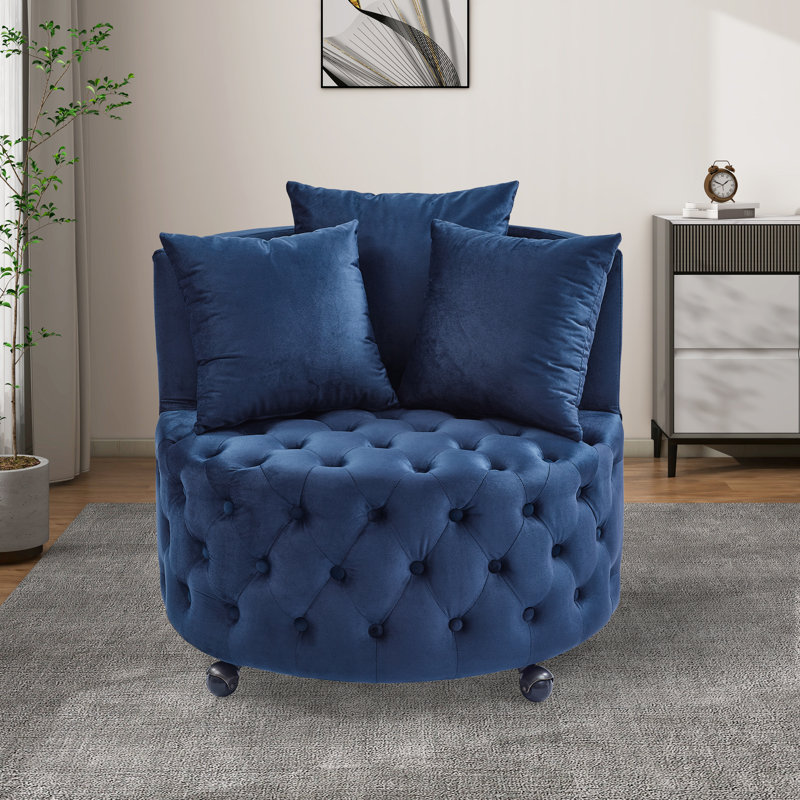 Fauteuil demi-tonneau Jakora, Velours bleu