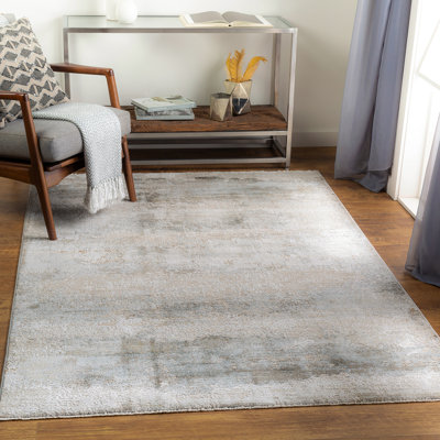 Brunswick-Abstract Grey Blue Modern Marble Fringe Living Dining Bedroom Rug