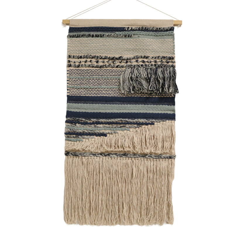 Hand Woven Wall Hanging, Brown/Green/Dark Gray, 45" H x 24" W