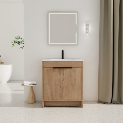 Javare Freestanding Bathroom Storage with Ceramic Sink and Adjustable Shelf,Bathroom Vanity with 2 Soft-Close Cabinet Doors