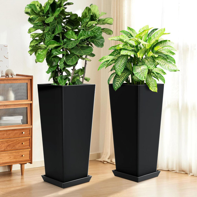 Ensemble de pots à fleurs hauts pour pots à fleurs de 24 po d'intérieur ou d'extérieur avec plateau pour jardinières de jardin pour plantes d'intérieur