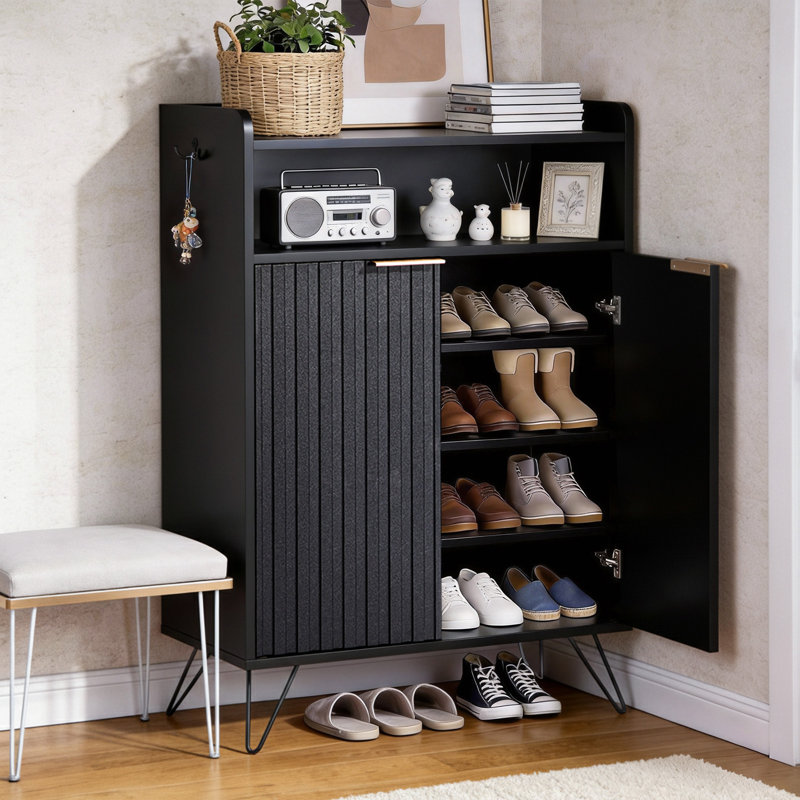Plateau à 2 portes et 2 crochets à pattes hautes de 26,8 po de largeur, Noir
