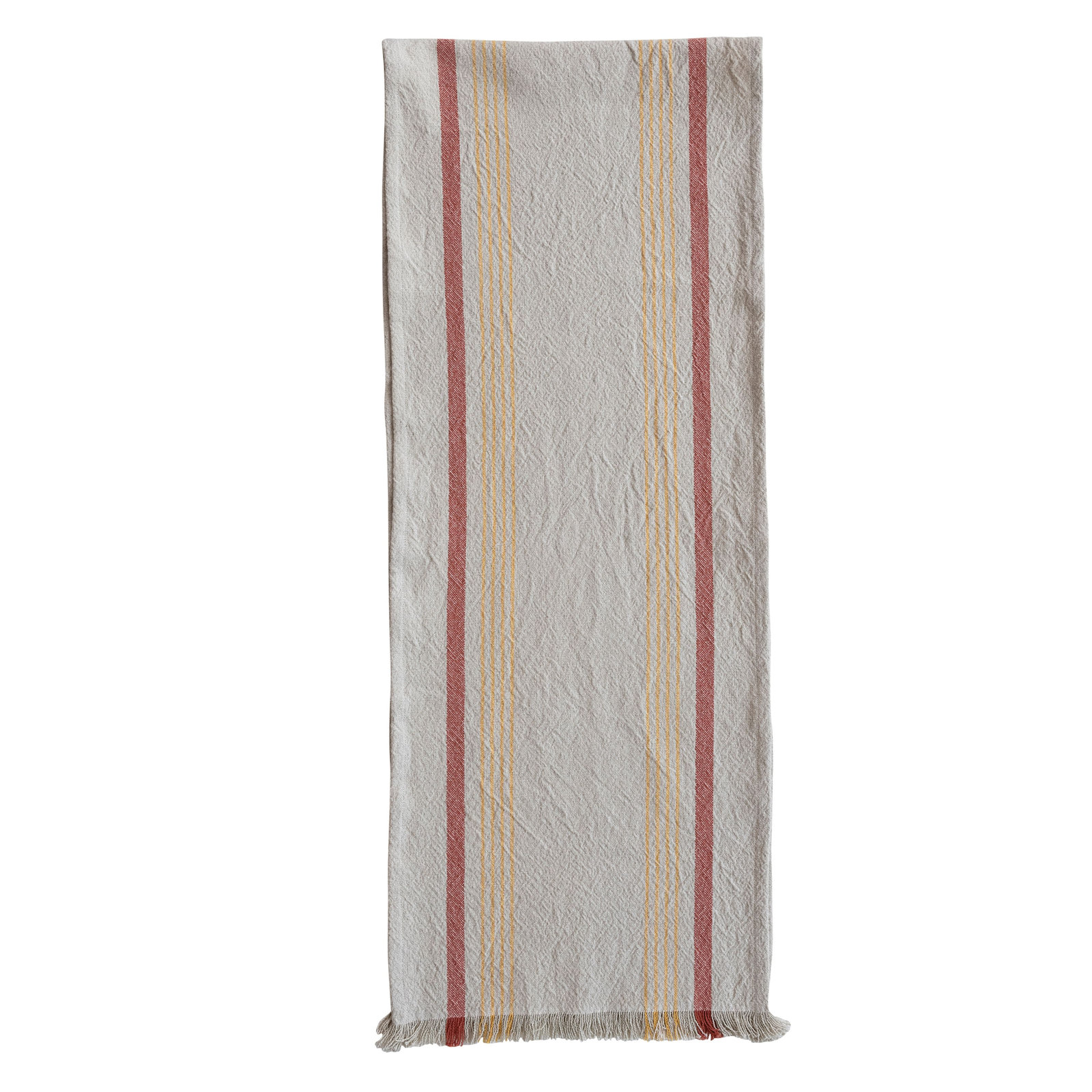 Woven Cotton Striped Table Runner W Fringe