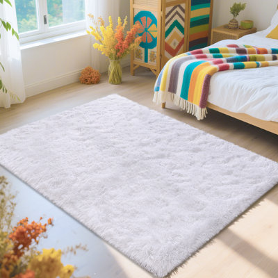 Soft Area Rugs for Living Room, Modern Shag Rug for Bedroom, Indoor Fuzzy Carpets, Upgrade Non Slip Backing, Ideal For High Traffic Areas Indoor, White