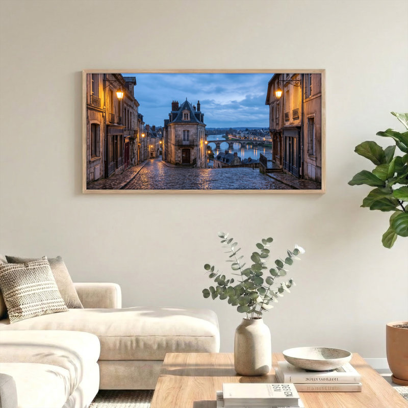 Ensemble de 1 tableau sur toile représentant un paysage urbain au crépuscule, L 48 po x H 24 po, Naturel