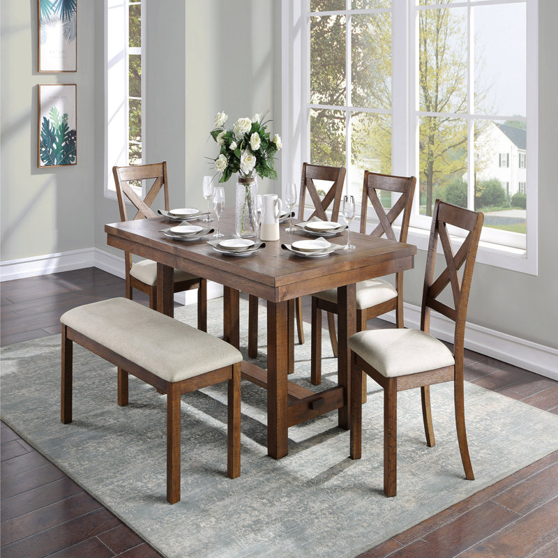 Transitional Rectangular Dining Table Wooden Frame Kitchen