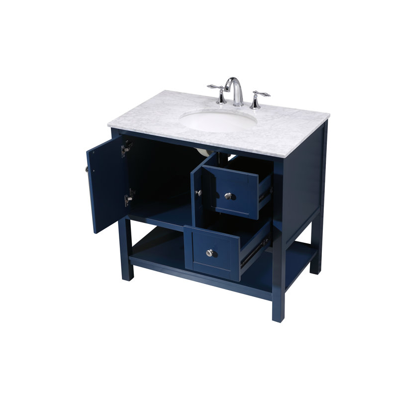 Amyra 36'' Single Bathroom Vanity with Marble Top, Blue