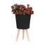 Élégant pot à fleurs noir de 10 po avec pieds en bois pour le porche et la maison à poteaux striés de 12 po, plantes succulentes et fleurs