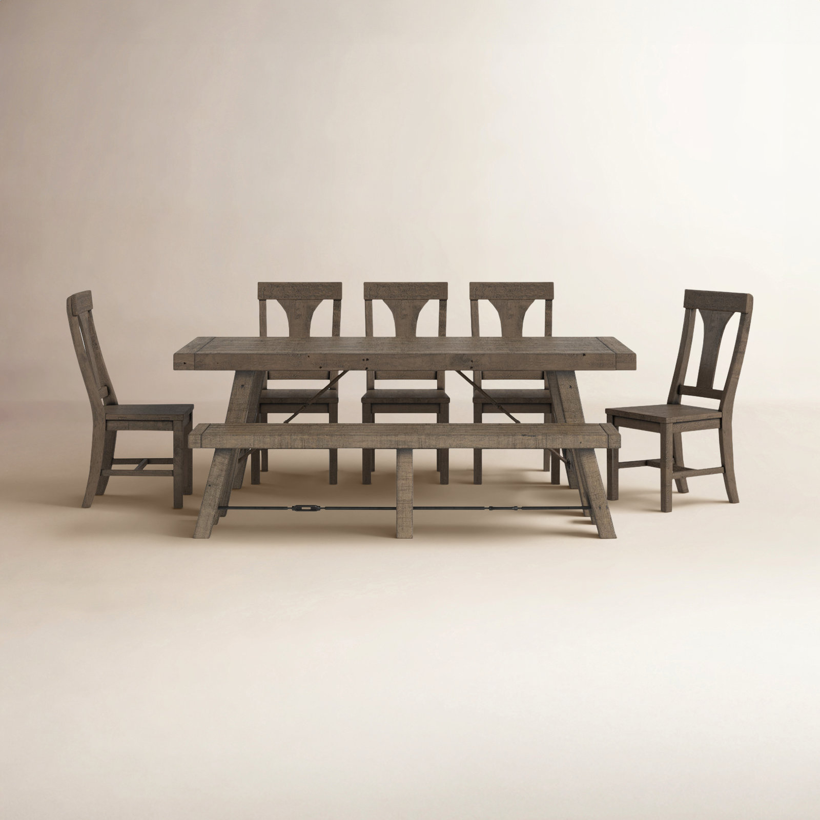 Acker Extendable Pine Solid Wood Dining Set, Distressed Brown