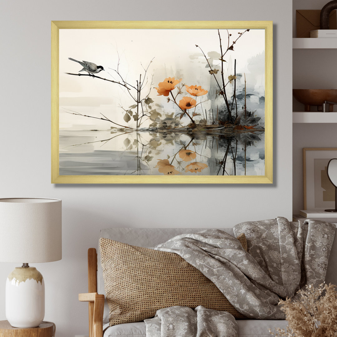 Asian Art Sumi Bird Serenity XVIII - Asian Art Canvas Prints Winston Porter 