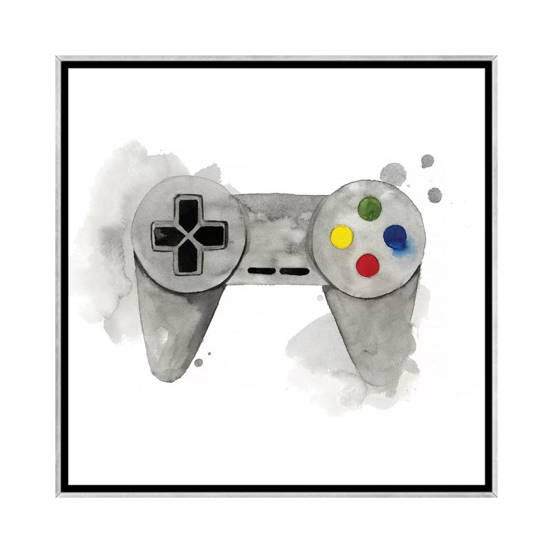 « Gamer III » par Grace Popp-impression d’art graphique, Pas de tapis, H 18 po x l 18 po x 1,5 po, Toile avec cadre argenté