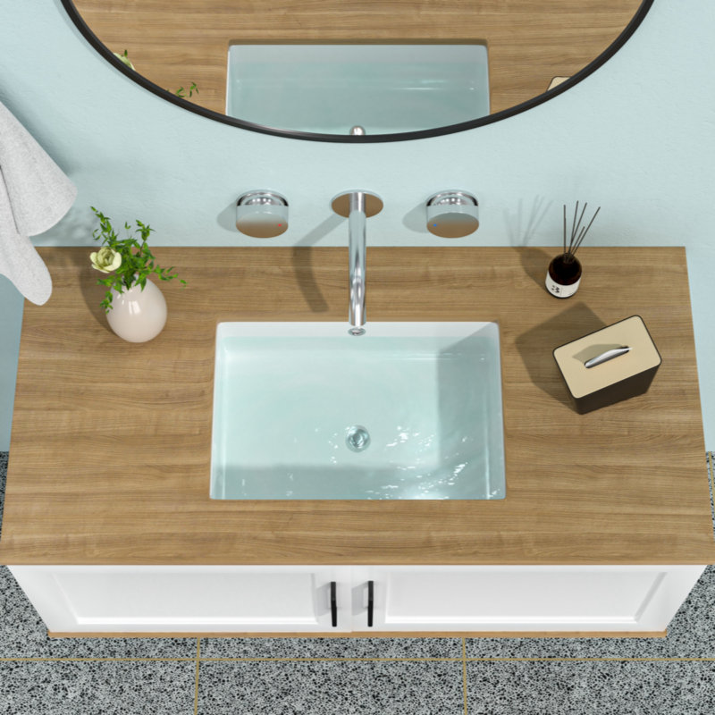 Hewei 14'' White Ceramic Rectangular Undermount Bathroom Sink