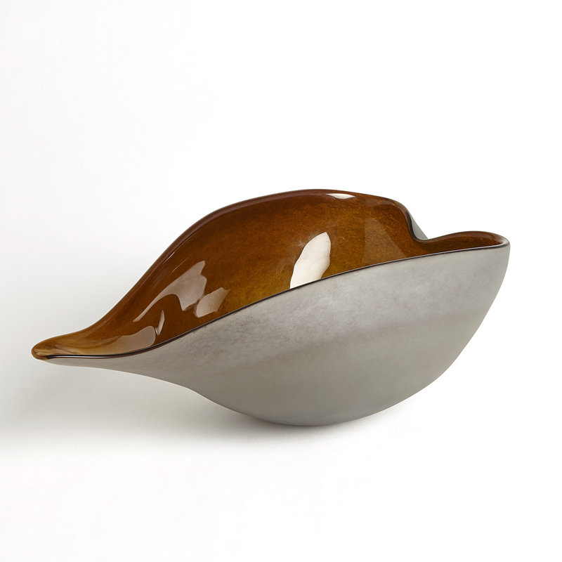 Large Amber and Blue Frosted Glass Decorative Bowl