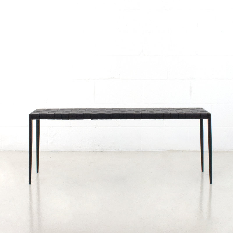 Bensonhurst Faux Leather Weave Bench, 18.5" H x 47" W x 16" D, Black