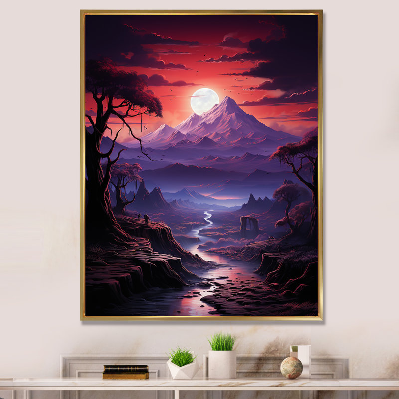 «Volcano Volcanic Twilight I», reproduction sur toile, H 32 po x l 16 po x P 1 po, Cadre flottant doré