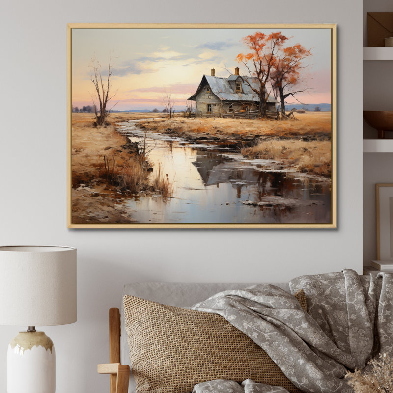 " Farmhouse River Reverie II ", H 24 po x l 32 po x P 1 po, Cadre naturel flottant