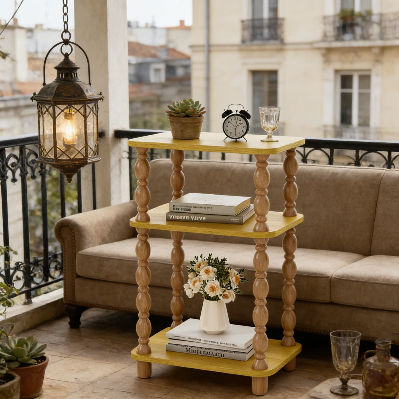 Table d'appoint étroite à 3 niveaux pour les petits espaces, table de bout de ferme avec tablettes ouvertes, table d'appoint moderne pour le salon, la chambre à coucher, le bureau, finition noyer rustique