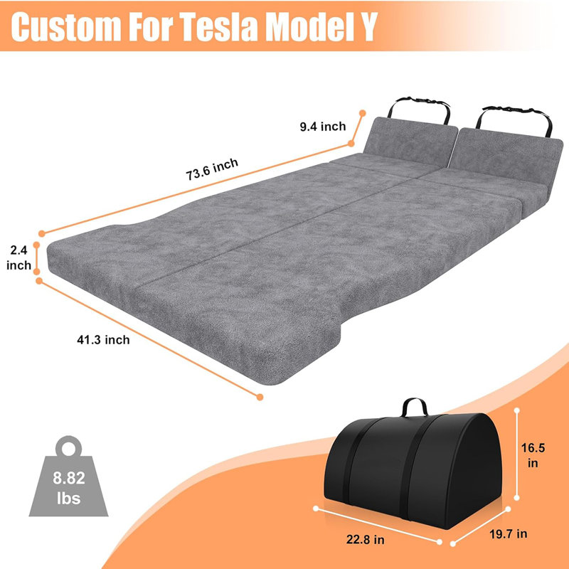 Memory Foam Mattress For Tesla Model Y, Foldable Car Camping Mattress With Head Support & Sheet And Storage Bag Included, Fits Tesla Frunk Trunk For Road Trips