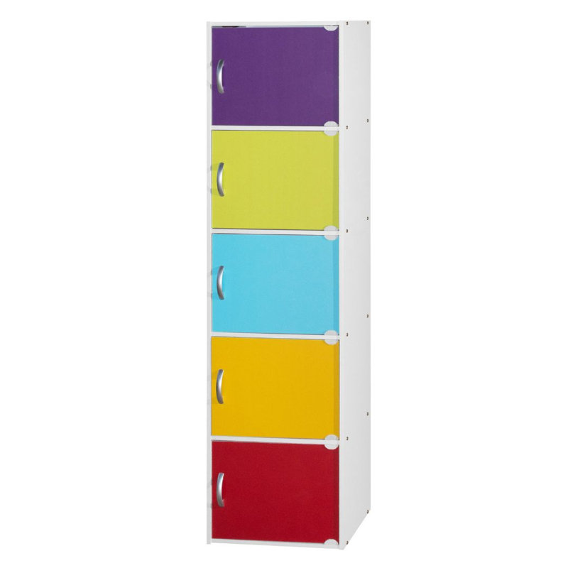 5-Doors, 5-Shelf Bookcase 59 in. Tall Enclosed Storage 5-Tier Bookshelf for Home or Office, Rainbow