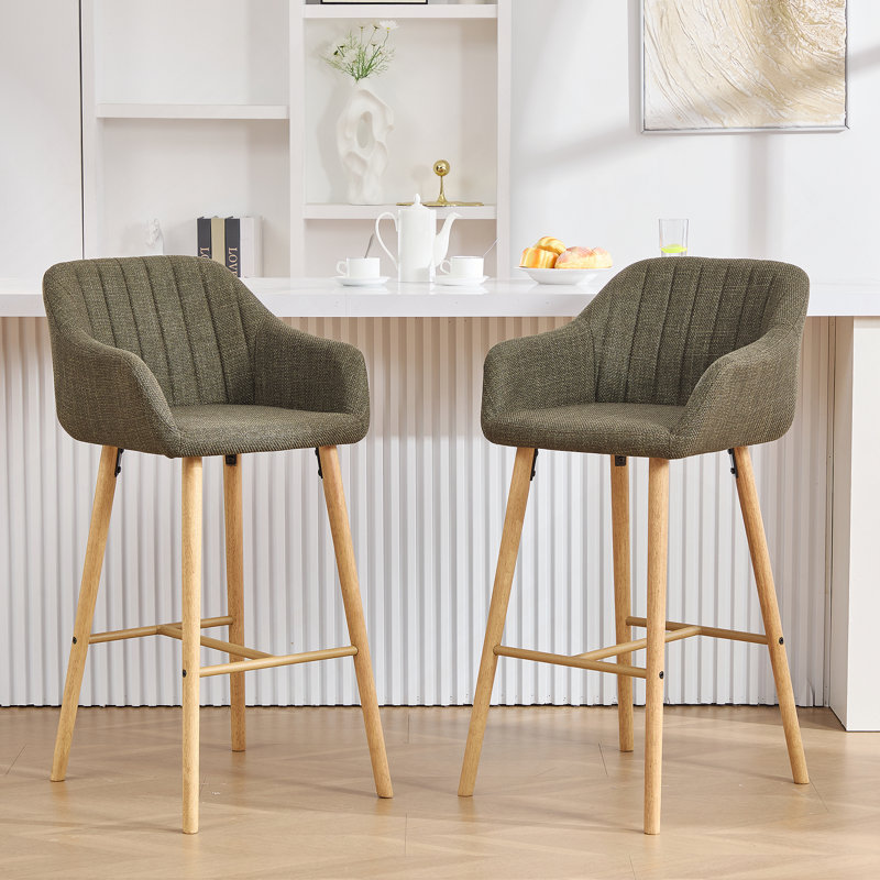 Ensemble de 2 tabourets de bar modernes avec îlot de cuisine avec dossier, accoudoirs, repose-pieds et pieds en bois massif