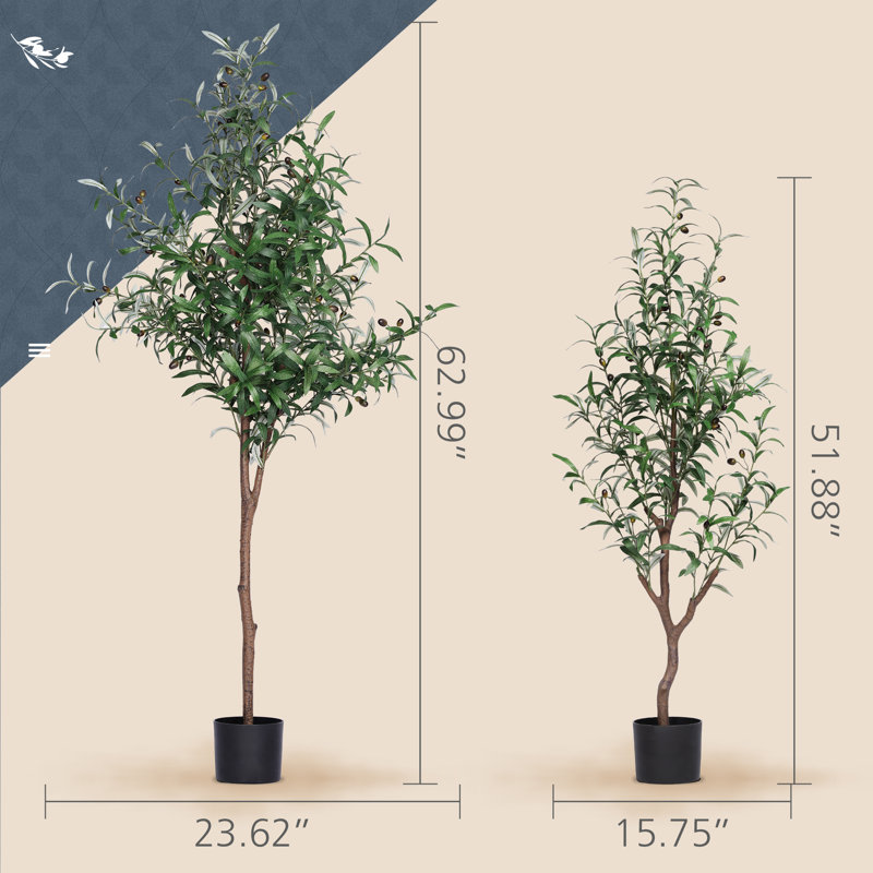 Faux Olive Tree Tree in Pot, 62" H x 23" W x 23" D
