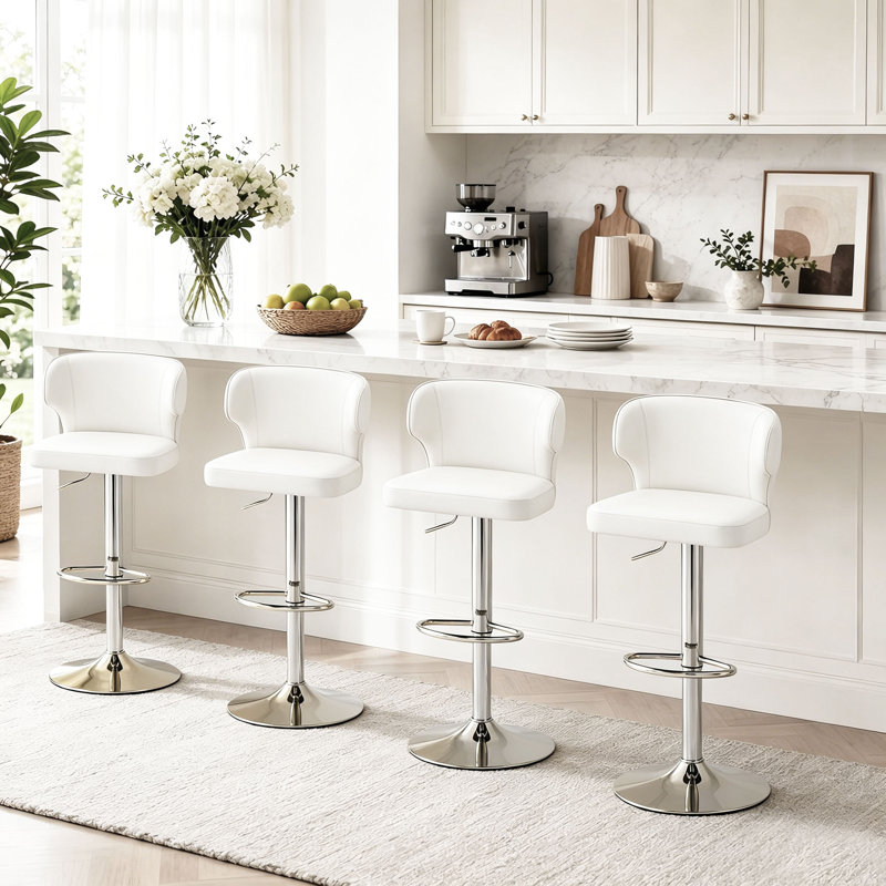 Ensemble de 4 tabourets de bar pivotants réglables en hauteur Classic, Blanc / argenté, 4
