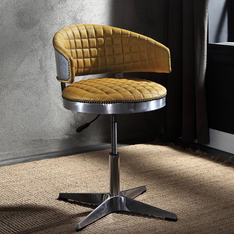 Tabouret de mobilité rembourré en cuir de curcuma avec finition et rotatif